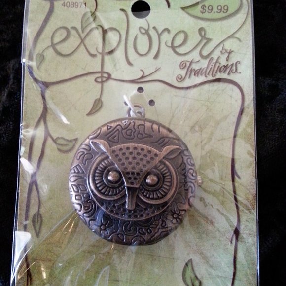 explorer by Traditions Owl Pocket Watch *NEW* Timepiece Antique Vintage Inspired - Picture 1 of 3